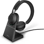 Jabra evolve2 65 uc stereo headset on-ear bluetooth wireless usb-a noise isolating black with charging stand