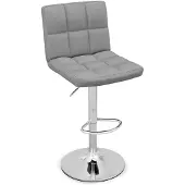 24hShop Korkeussäädettävä harmaa keinonahkainen baarijakkara 360° kääntyvällä istuimella