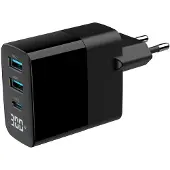 Gembird GaN Charger 2xUSB-A 1xC LCD 30W PD QC3.0 black