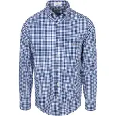 Gant for man. 3000120 Vichy blue check poplin regular fit shirt (M), Casual, Cotton, Classic, Long sleeve