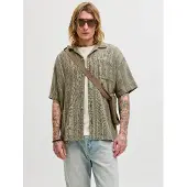 Jack & Jones Jjebradley Striped Resort Shirt Ss Ln - Khaki green - XXL