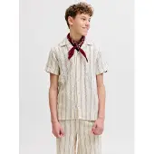 JACK&JONES JUNIOR Jjecoba Stripe Resort Shirt Ss Sn Jnr - Cream - 176