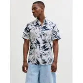 Jack & Jones Jjhonolulu Aop Shirt Ss - White - S