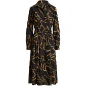 Ralph Lauren Belting-Print Pleated Crepe Shirtdress - Black - 40