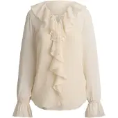 Ralph Lauren Ruffle-Trim Crinkle Georgette Blouse - Cream - L