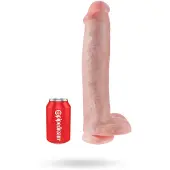 King Cock 15 - imukupilla varustettu, kiveksellinen dildo (38 cm, luonnonväri)