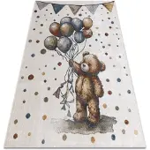 Rugsx Alfombra BONO 9614 Oso, globos crema / gris claro 200x290 cm
