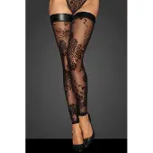 Noir Handmade F243 Tulle stockings with patterned flock embroidery