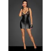 Noir Handmade F254 Powerwetlook mini-dress with lace chest and 2-way zipper