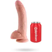King Cock 9 - suuri, kivesosalla varustettu dildo imukupilla (23 cm, luonnonväri)