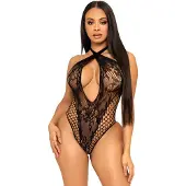 Leg avenue Lace &amp; Net Halter Teddy Black - Onesize