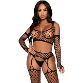 Leg avenue Crop Top Stockings & Gloves Black