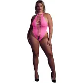 Ouch! - UV-valossa hohtava halterneck-body, neonpinkki, Plus Size