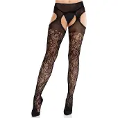 Leg avenue Cross Hatch Floral Lace Suspender Hose Black