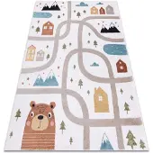 Rugsx Alfombra FUN Polar para niños calles, bosque, crema 200x290 cm