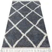 Rugsx Alfombra BERBER Cuadriculado B5950 gris/blanco Franjas Bereber Marroquí Shaggy 200x290 cm