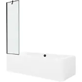 Mexen Cube suorakulmainen kylpyamme 180 x 80 cm, jossa etulevy ja 1-ovinen suihkuseinä 50 cm, musta kuvio, 180 x 80 cm