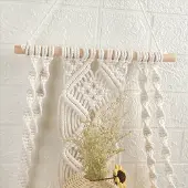 Semoic 5X Boho Macrame -seinähylly, käsintehty kudottu tupsukoristeinen seinävaateteline