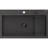 Mexen Omar Graniittinen 1-allasinen keittiöallas 800 x 480 mm, musta pilkullinen, musta sifoni - 6520801005-76-B