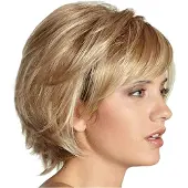 Tlily Short Layered Fluffy Wavy Full Synthetic Wig Blonde Highlights