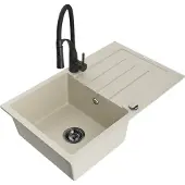 Mexen Bruno graniittinen 1-altainen keittiöallas kuivaustasolla ja keittiöhanalla Aster, beige - 6513-69-73450-70-B