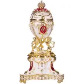 Danila-Souvenirs Fabergé-tyylinen kuninkaallinen tanskalainen muna, korurasia leijonoilla 13 cm punainen