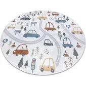 Rugsx Alfombra BONO 8436 círculo Carros, calle crema / gris claro circulo 140 cm