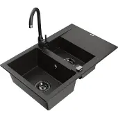 Mexen Gaspar Graniittinen 1,5-altainen pesuallas valutustasolla ja keittiöhana Telma, musta/kultainen - 6507-75-670200-70-B