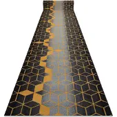 Rugsx Alfombra de pasillo con refuerzo de goma 57 cm HEKSAGON Hexágono negro / oro 57x150 cm
