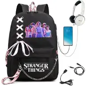 Stranger Things reppu USB-lataus koululaukku Musta 10