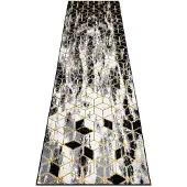 Rugsx Alfombra, alfombra de pasillo GLOSS moderno 409A 82 Cubo elegante, glamour, art deco negro / gris / oro 80x200 cm