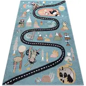 Rugsx Alfombra FUN Route para niños, calle, animales azul 80x150 cm