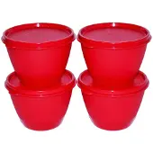 Tupperware -sarja, jossa on 4 jääkaappikulhoa, 14 unssia punaista