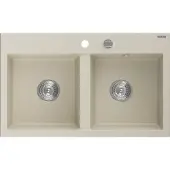 Mexen Hektor graniittinen kaksiosainen keittiöallas 800 x 480 mm, beige, kromi sifoni - 6521802000-69