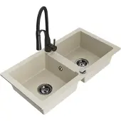 Mexen Mario 2-osainen graniittinen keittiöallas ja keittiöhana Aster, beige - 6504-69-73450-70-B