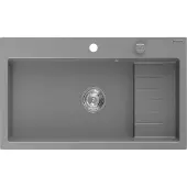 Mexen Omar graniittinen 1-allas 800 x 480 mm, harmaa, kromi sifoni - 6520801005-71