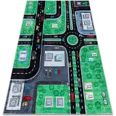 Rugsx Alfombra lavable JUNIOR 52052.802 Ciudad, calles para niños antideslizante - verde / negro 200x290 cm