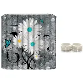 MaxPower Floral Butterfly Suihkuverho Valkoinen Daisy Suihkuverho kylpyhuoneeseen Maalaistalo Maalaistyylinen kylpyhuoneverho