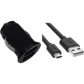 Enjoy 2.4A (12/24V) autolaturi kahdella USB-portilla ja yhdellä microUSB-kaapelilla