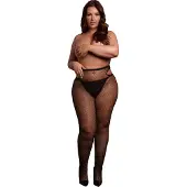 Shots Shimmering Cut-Out Tights - Plus Size - Black/Gold Glitter