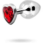 Sustainable Pleasure Loving Heart Butt Plug Silver/Red Medium
