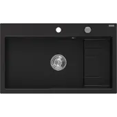 Mexen Omar graniittinen 1-allas keittiöallas 800 x 480 mm, musta, kromisifoni - 6520801005-77