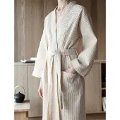 Hoie Vega Waffle Bath Robe - Cream - S/M