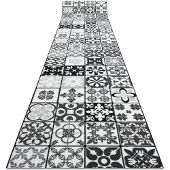 Rugsx Alfombra de pasillo con refuerzo de goma AZULEJO LABOR DE RETAZOS, AZULEJOS DE LISBOA gris / negro 110x680 cm
