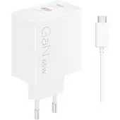 Lenovo Dual USB-C 65W GaN laturi, valkoinen