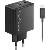 Lenovo Dual USB-C 65W GaN laturi, musta