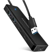 Axagon 4-porttinen 3.2 Gen1 USB-A -hubi, USB-C lisävirralla, musta