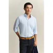 Gant for man. 3250271 Regular Fit blue stretch piqué knit shirt (3XL), Casual, Cotton, Long sleeve