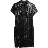 Superdry for woman. W8011769A Black Mandarin Sequin Dress (XL), Casual, Party, Nylon, Short sleeve