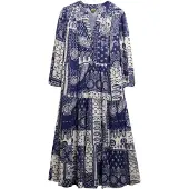 Superdry for woman. W8012029A Blue Woven Tiered Dress (XS), Casual, Viscose, Long sleeve